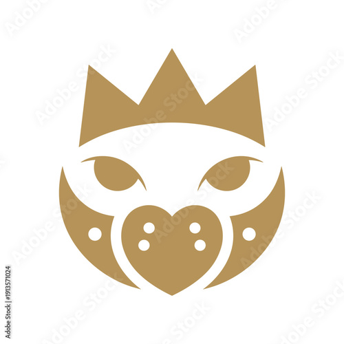 Golden crowned animal face logo with heart shaped nose