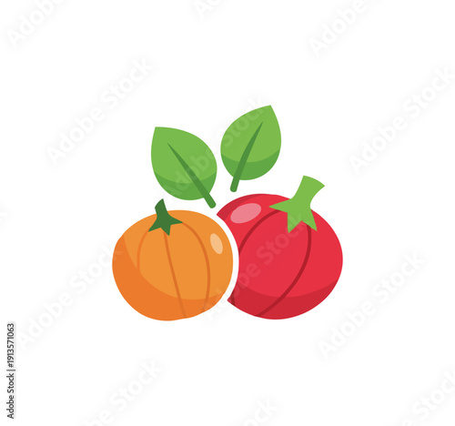 Fresh produce illustration with vibrant orange and red fruits
