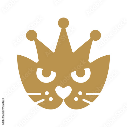 Golden cat face with crown on head