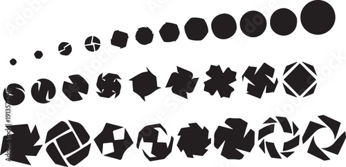 Geometric shapes and recycling symbols in black and white