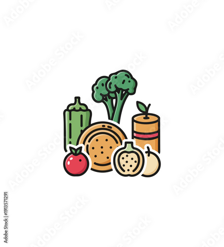 Vegetables and fruits cartoon illustration on black background