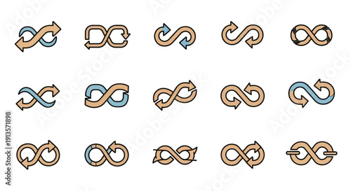 Collection of Infinity Symbols with Arrows Representing Endless Cycles and Connections