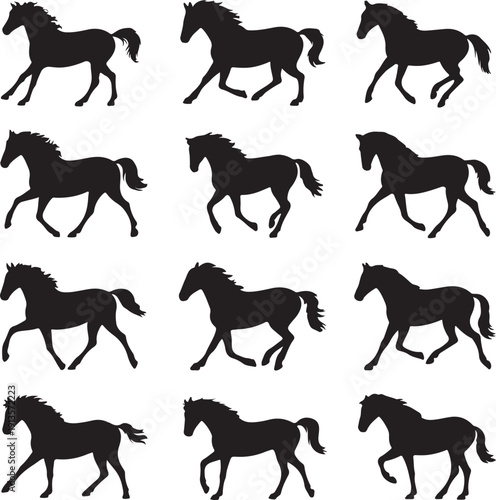 Horse Silhouette Illustration – Elegant Running Horse in Black and White