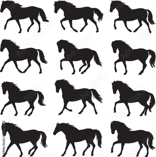 Horse Silhouette Illustration – Elegant Running Horse in Black and White
