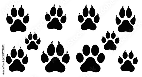 Tableau sur toile Black Animal Paw Prints Seamless Pattern Background