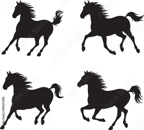 Horse Silhouette Illustration – Elegant Running Horse in Black and White