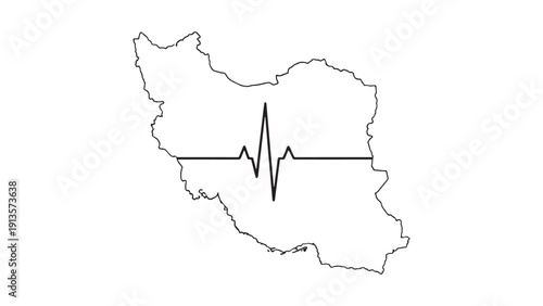 Country Silhouette With ECG Line Representing National Health Statistics, Epidemiology Mapping, Public Health Surveillance And Regional Healthcare Planning Vector Illustration