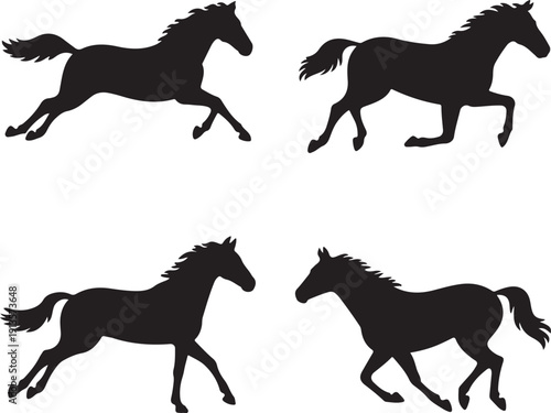 Horse Silhouette Illustration – Elegant Running Horse in Black and White