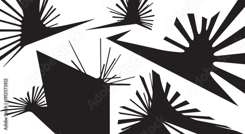 Abstract black shapes with spiky lines on white background