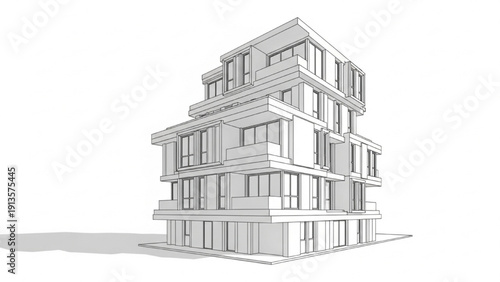 Architectural concept sketch of a contemporary multi-story residential building design