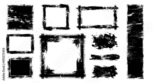 Grungy Black and White Brush Stroke Frames and Textures for Design
