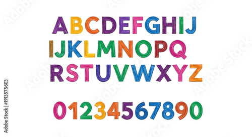 Vibrant Hand-Drawn Letters and Numbers, Educational Learning Tool for Kids