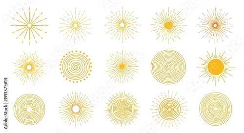 Golden Sunburst Rays and Swirls Vector Collection - Radiant Abstract Designs