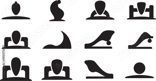 Black silhouettes of people in various yoga poses sequence