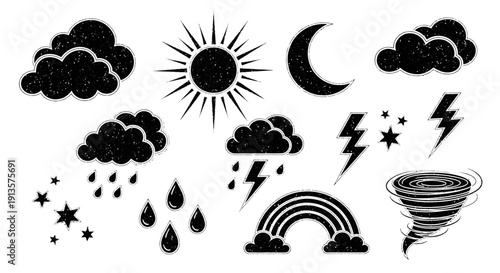 Collection of Chalky Textured Weather Icons and Symbols for Design
