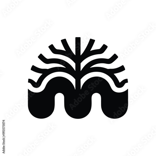 Black silhouette of a stylized tree or plant