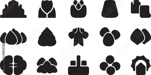 Collection of various gift box and bag icons silhouettes