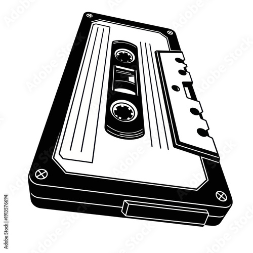Retro audio cassette tape, vintage music storage media, isolated on white background.