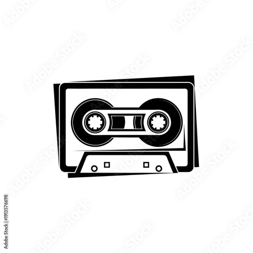 Retro cassette tape icon, vintage audio storage, analog music format