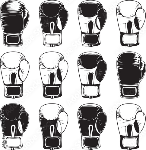 boxing gloves in different positions and orientations