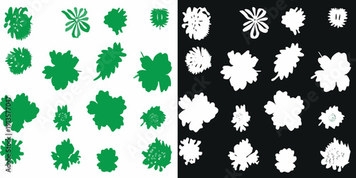 Arrangement of cloverleaf shapes in green and negative space