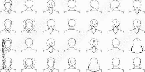 Collection of diverse head and shoulder line art illustrations