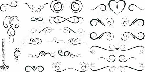 Collection of elegant black swirls loops and decorative flourishes