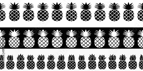 Repeating pattern of black pineapples on a white background