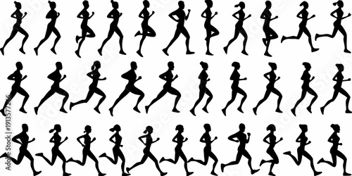 Silhouettes of running people depicting motion and human activity