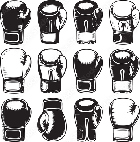 boxing gloves set in various positions and angles
