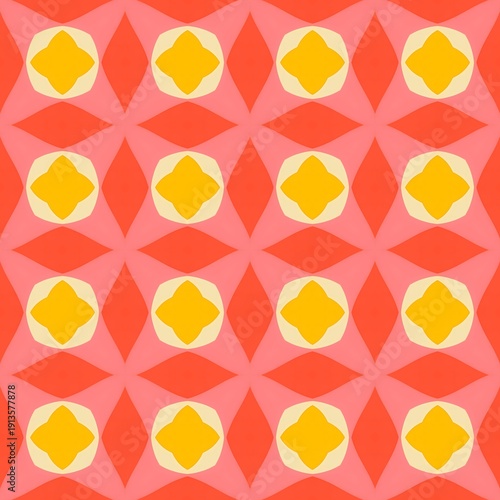 Seamless illustration of colorful autumn leaves and pink hearts in a vintage romantic pattern design for Valentine wallpaper or decorative art ornament