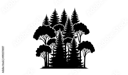 Black Forest Tree Silhouettes Vector Set for Logo and Branding Design on White