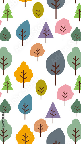 秋の森のイラスト　紅葉の季節の背景イラスト