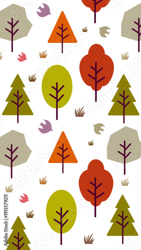 秋の森のイラスト　紅葉の季節の背景イラスト