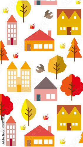 秋の森のイラスト　紅葉の季節の背景イラスト