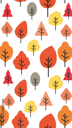 秋の森のイラスト　紅葉の季節の背景イラスト