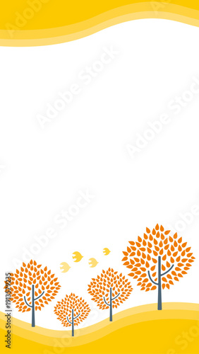 秋の森のイラスト　紅葉の季節の背景イラスト