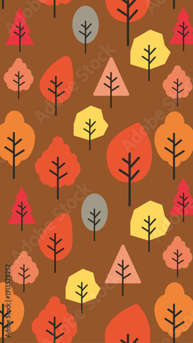 秋の森のイラスト　紅葉の季節の背景イラスト