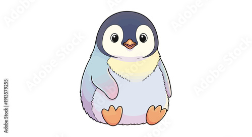 Cute cartoon baby penguin illustration isolated on white background.