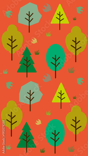 秋の森のイラスト　紅葉の季節の背景イラスト