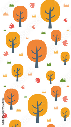 秋の森のイラスト　紅葉の季節の背景イラスト