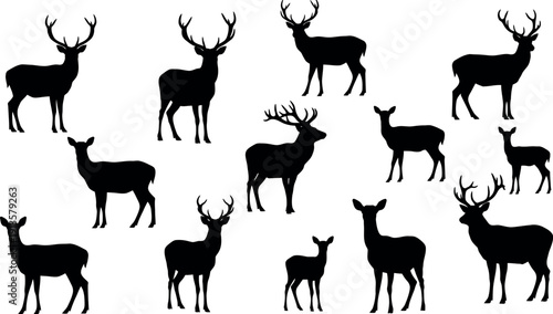 Collection of deer silhouettes in various poses