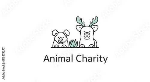 Cute cartoon dog and deer logo for animal charity.