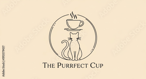 Cute cat logo with coffee cup and text.
