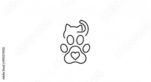 Cute Cat Paw Print Heart Icon Vector Art.