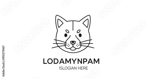 Cute Dog Face Logo Design Simple Line Art.