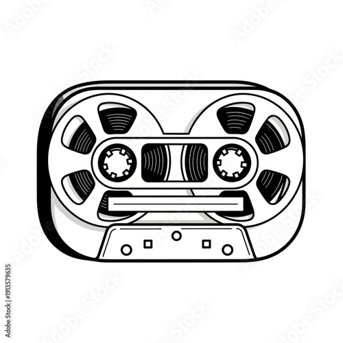 Retro Reel to Reel Tape Recorder Icon, Vintage Audio Cassette Player