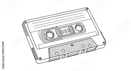 Retro Audio Cassette Tape Outline Vector Illustration