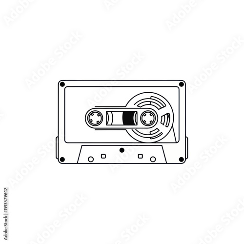 Retro cassette tape icon, vintage audio recording, analog music storage, isolated vector