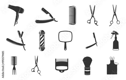 Barber tools svg, Barber tools silhouette, Barbershop tools svg, Hairdressing tools vectors, Barbershop equipment's silhouette, Barber tools bundle, Salon tools silhouette, Salon tools svg.
